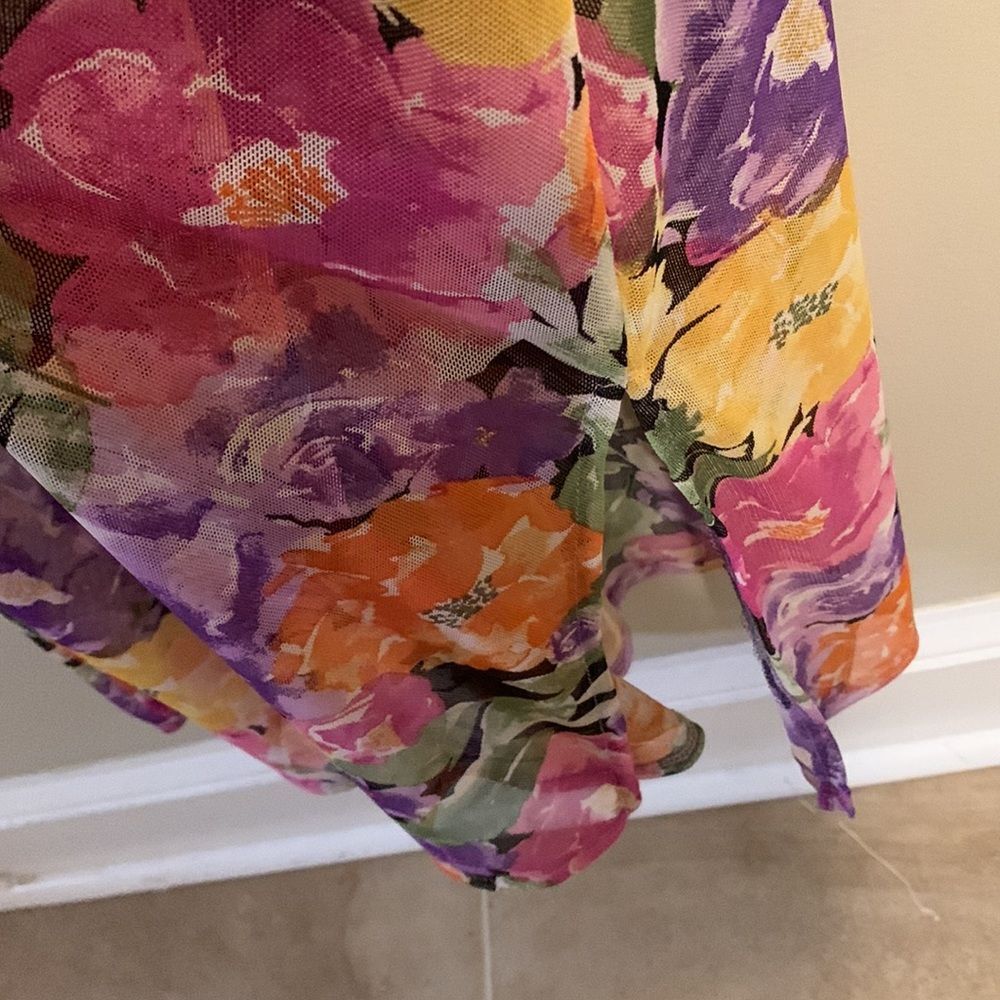 Beautiful Sheer Floral V-Neck Maxi Dress in Purple, Pink & Orange - Picture 6 of 6